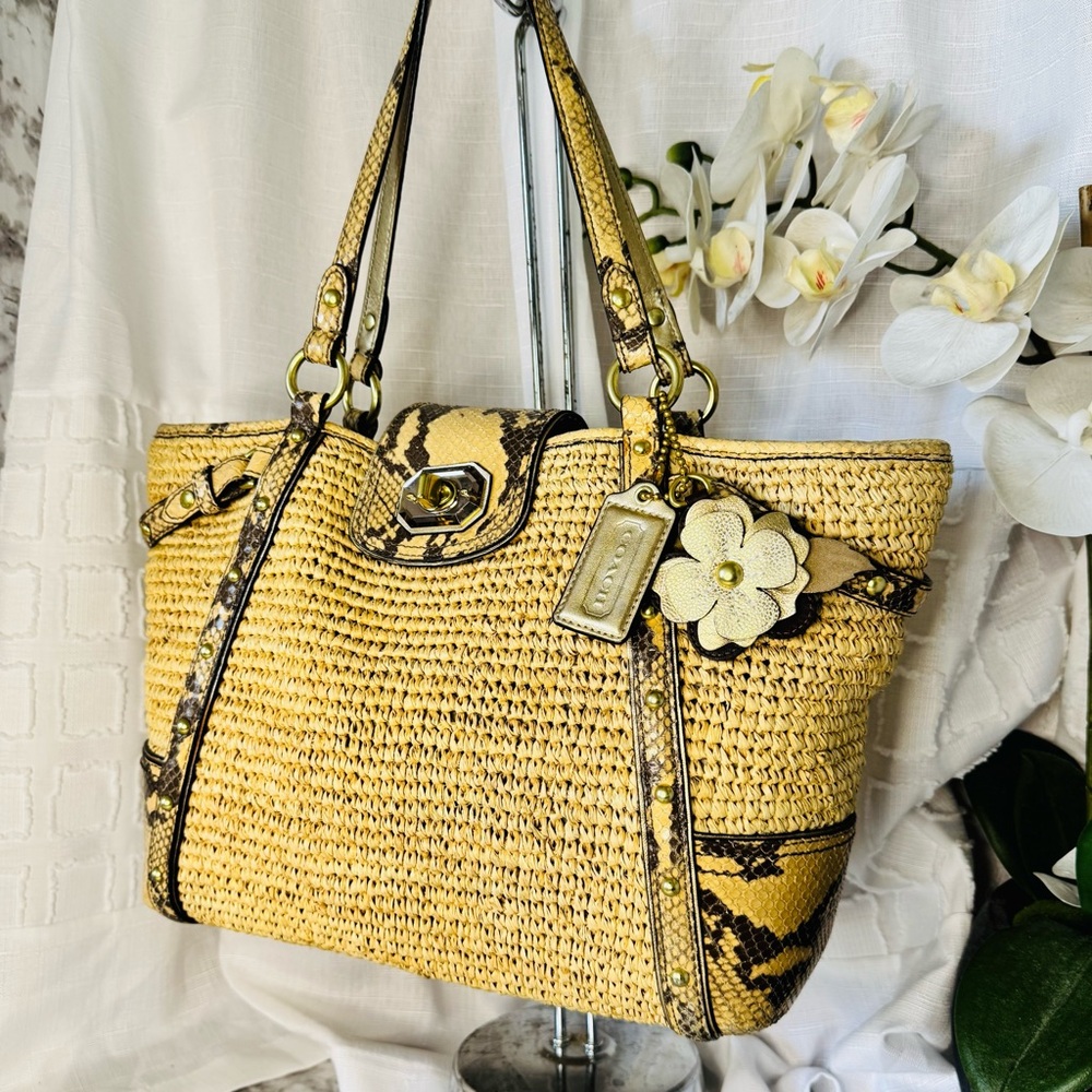 COACH PYTHON STRAW NATALIE NATURAL TOTE PURSE - -16839- EUC - Picture 3 of 11